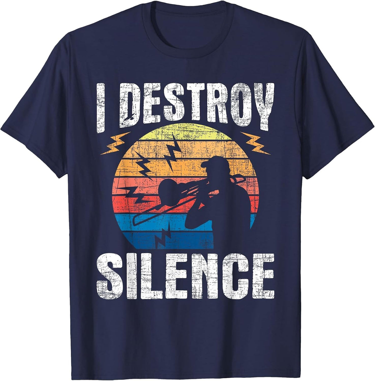 I Destroy Silence - Retro Vintage Trombone Player T-Shirt - Navy Blue