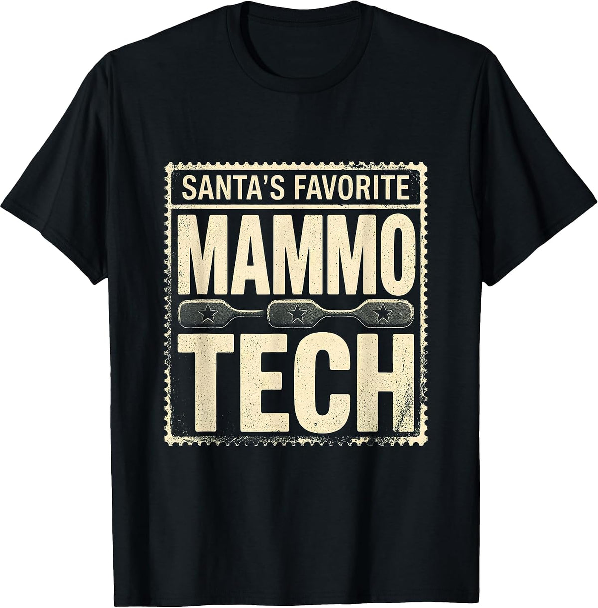 Men's Santa's Favorite Mammography Tech Funny Medical Tech T-Shirt - Black
