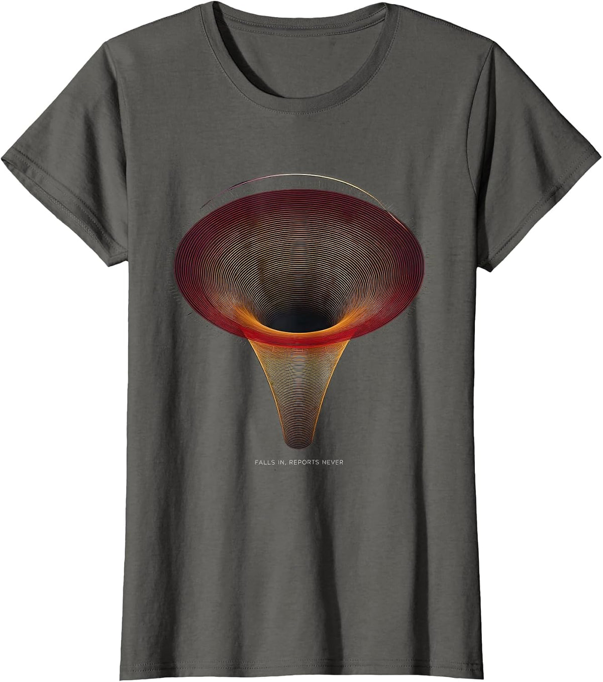 Women's Falls In, Reports Never Black Hole Physics Astrophysicist T-Shirt - Asphalt Grey