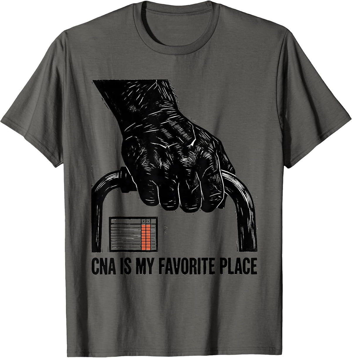 CNA Is My Favorite Place Linocut Healthcare Worker Pride T-Shirt - Asphalt Grey