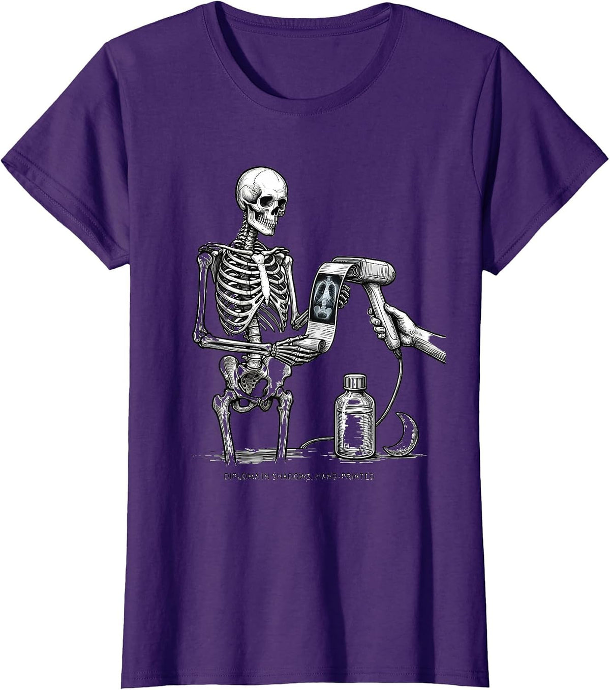 Women's Diploma In Shadows Hand-Printed Radiology Tech Halloween T-Shirt - Purple