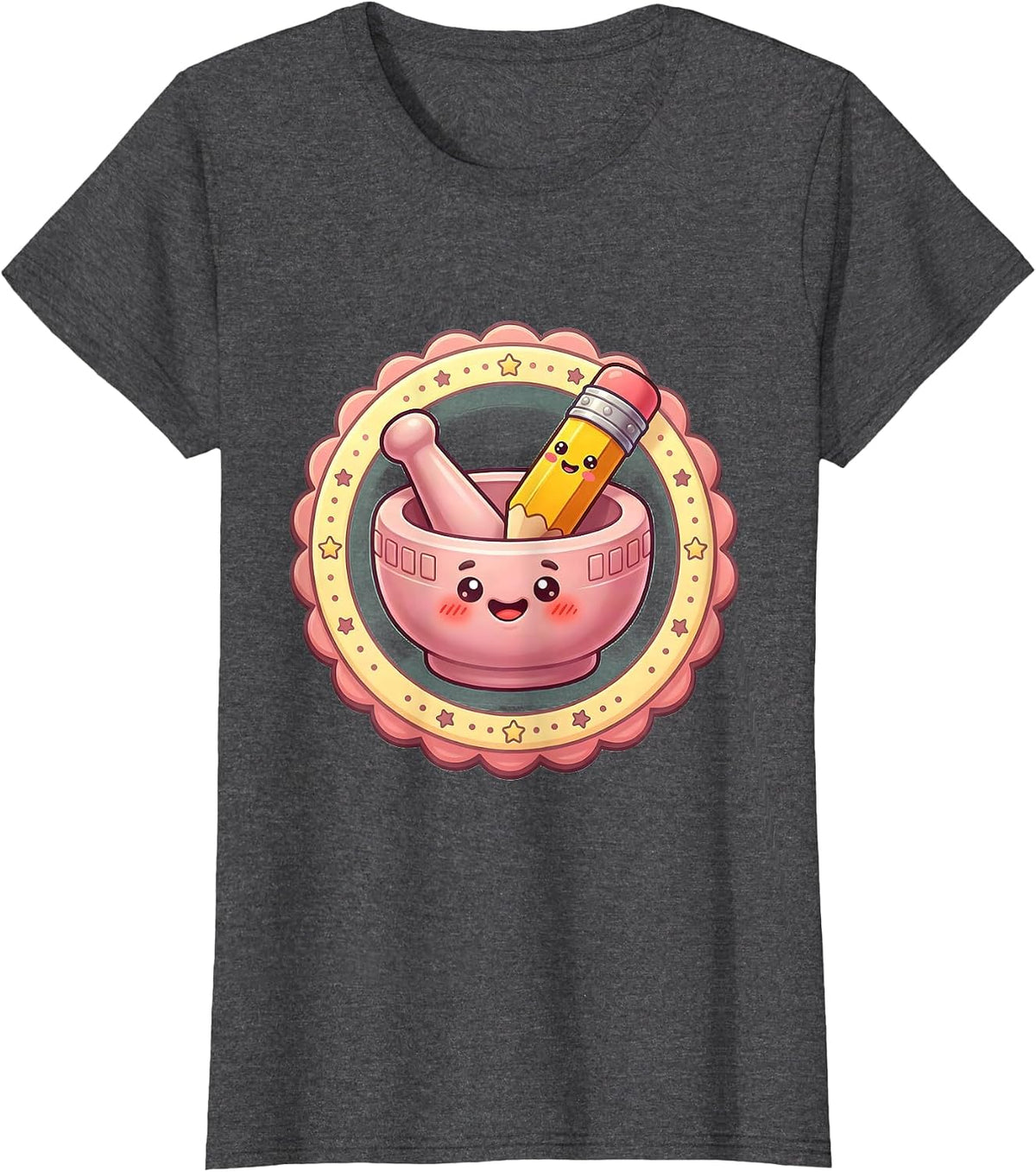 Women's Mortar and Pestle Pencil Eraser Illustration T-Shirt - Dark Heather Grey