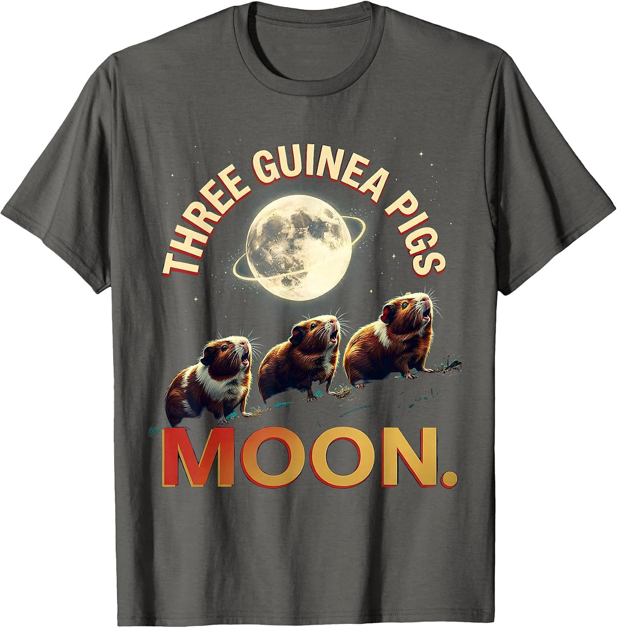 Three Guinea Pigs Moon Funny Animal Meme Parody T-Shirt - Asphalt Grey