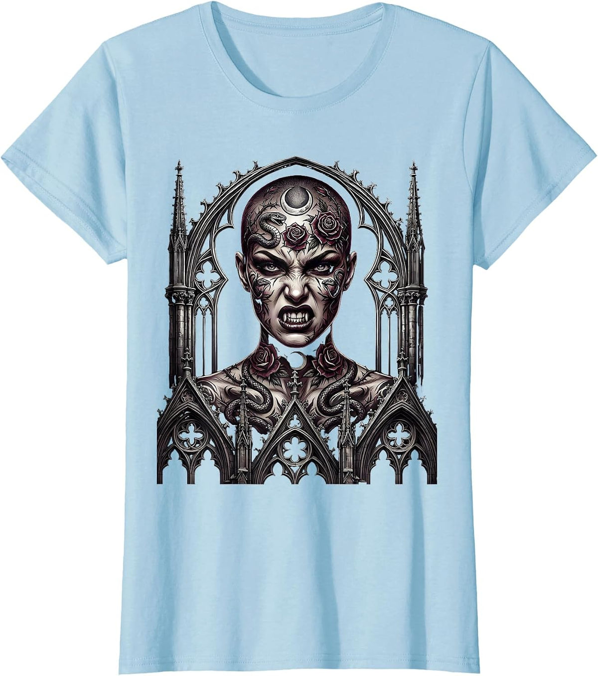 Punk Rock Snarling Shaved Head Tattoo Art T-Shirt - Baby Blue