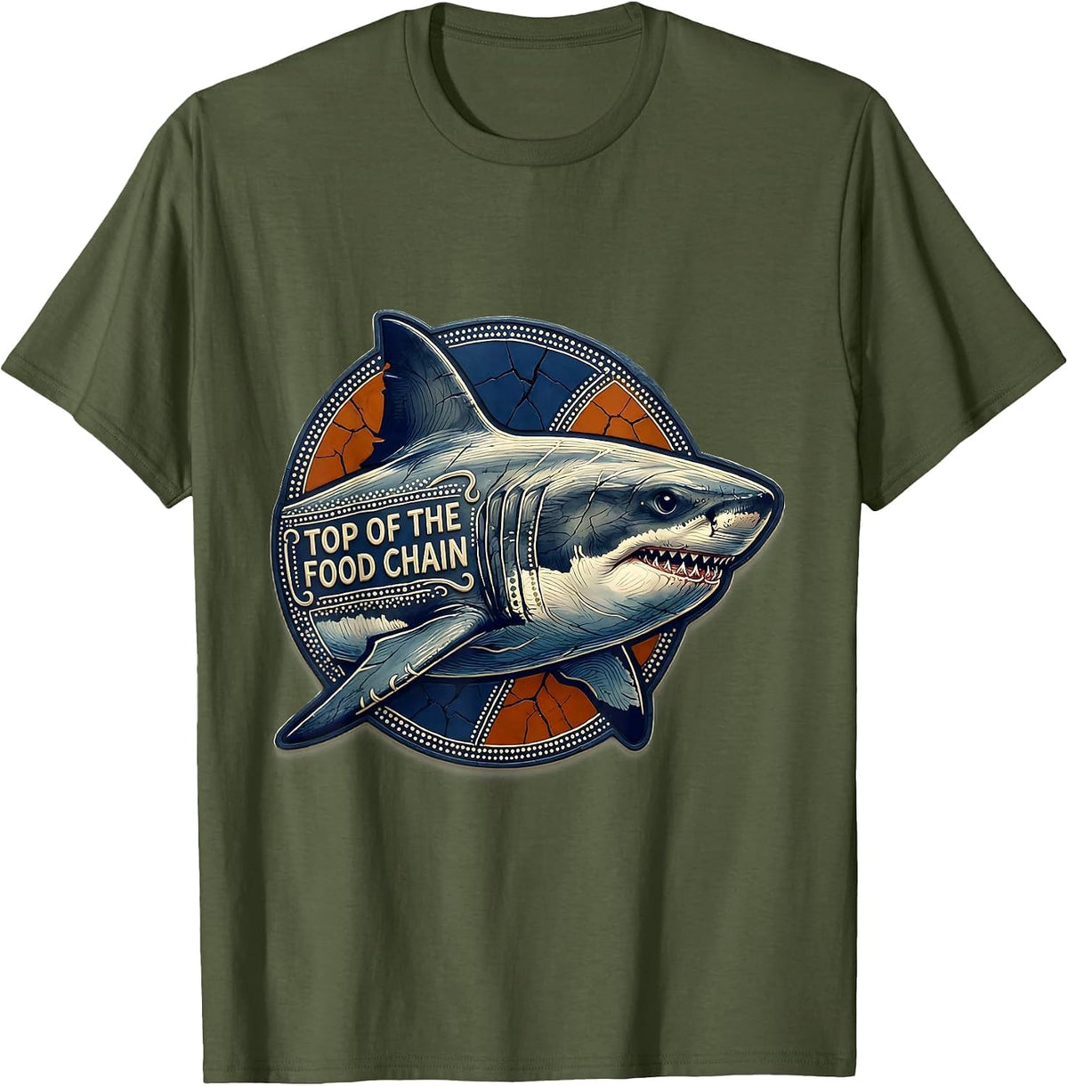 Top of the Food Chain Shark Graphic Design T-Shirt - Olive Green