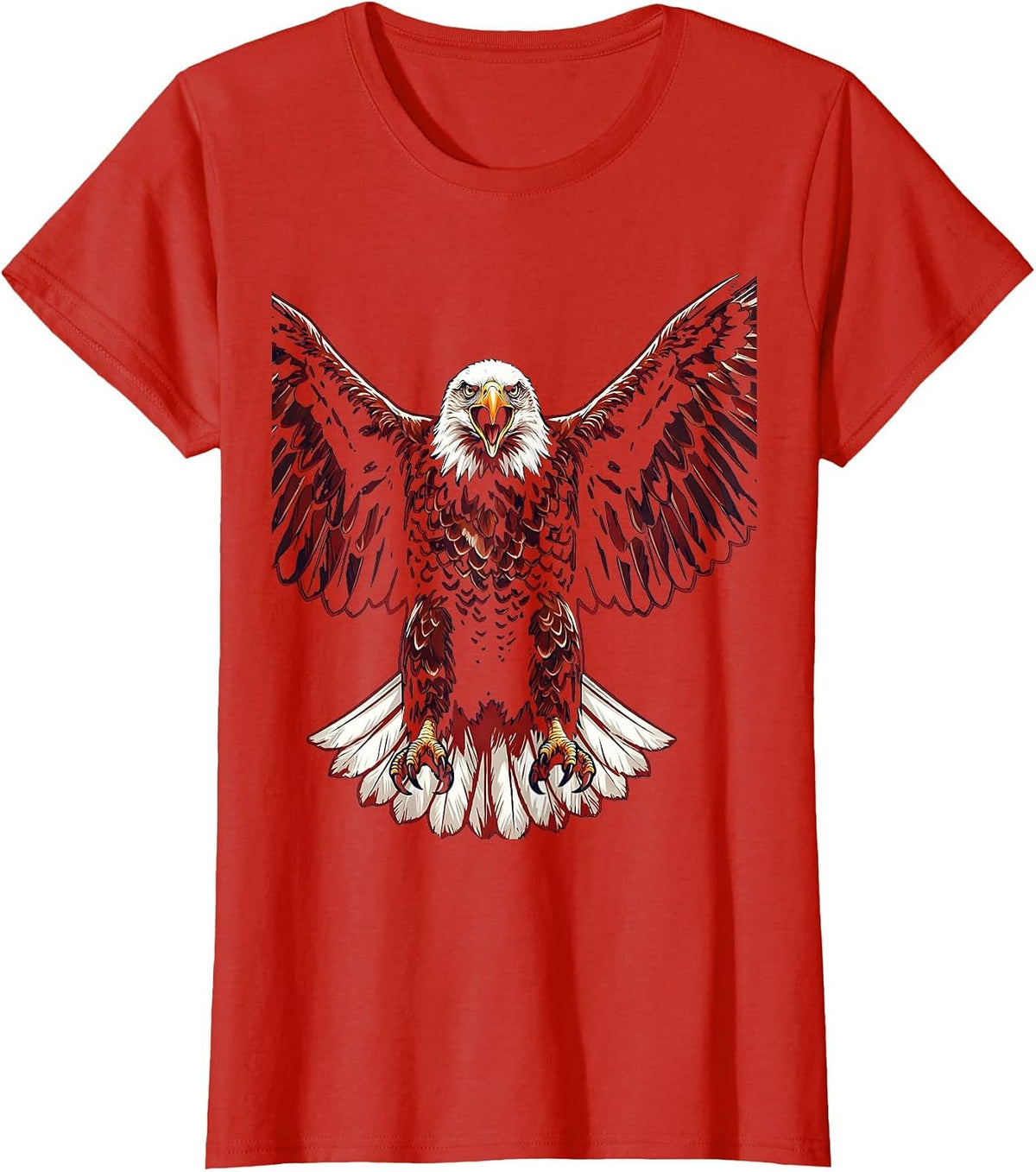 Screaming Eagle Wings Spread Wide Patriotic Design T-Shirt - Red