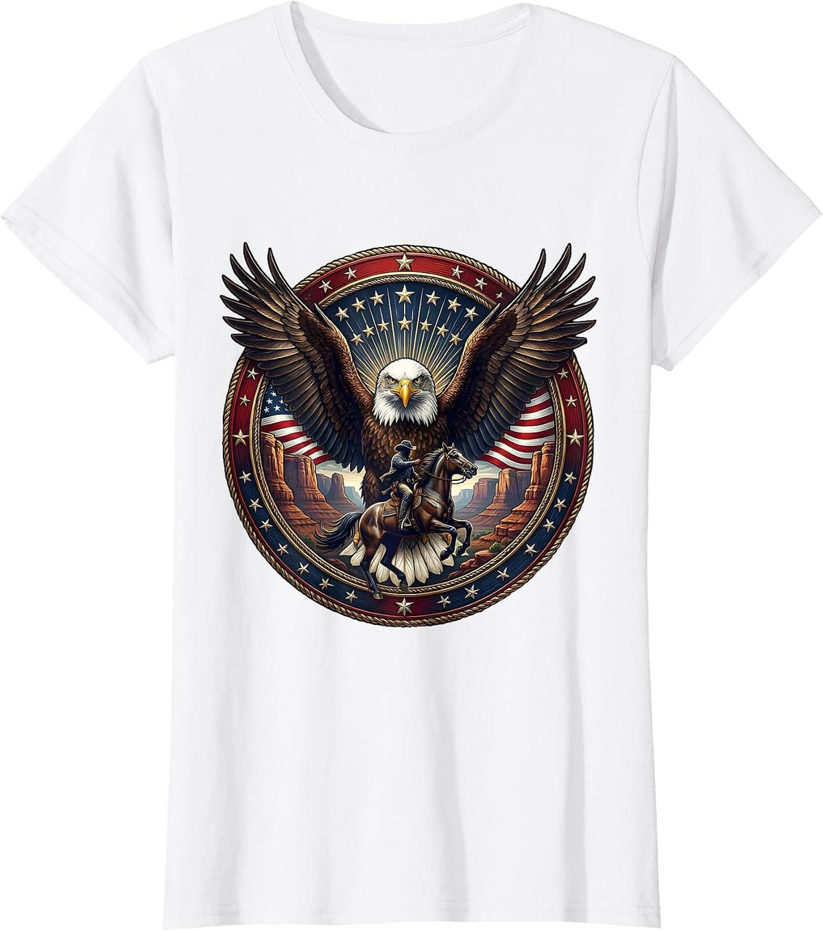 Cowboy Riding Through Canyon Dust Western Art T-Shirt - White