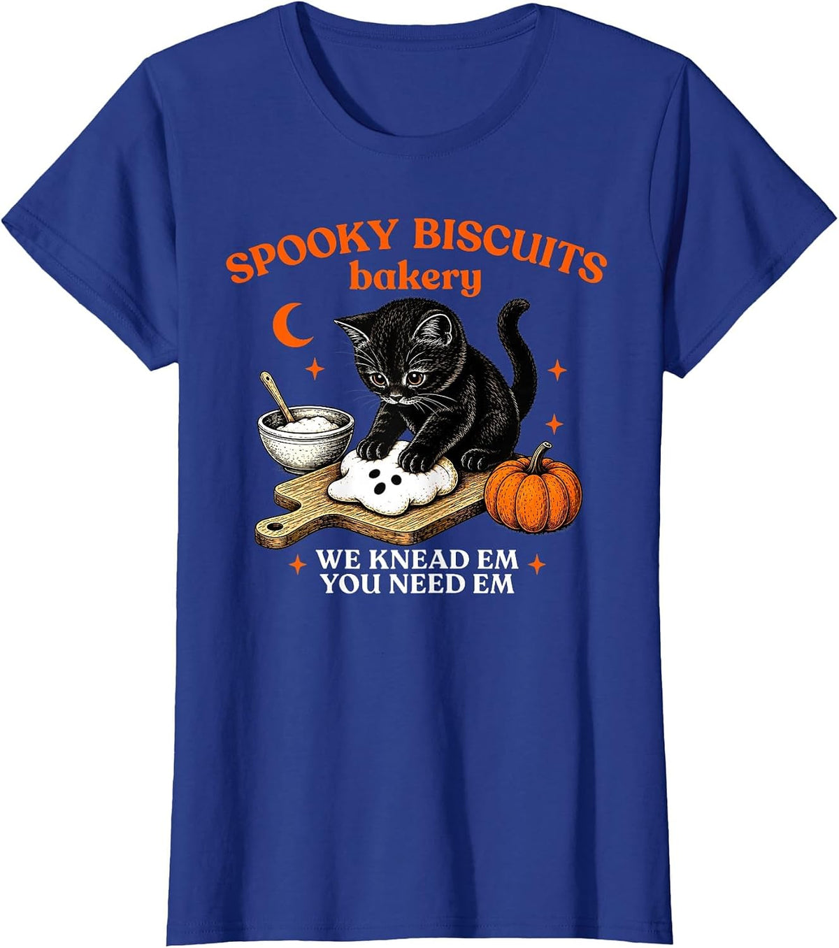 Kitty Biscuits Spooky Season Spooky Biscuits Bakery Cat T-Shirt - Royal Blue