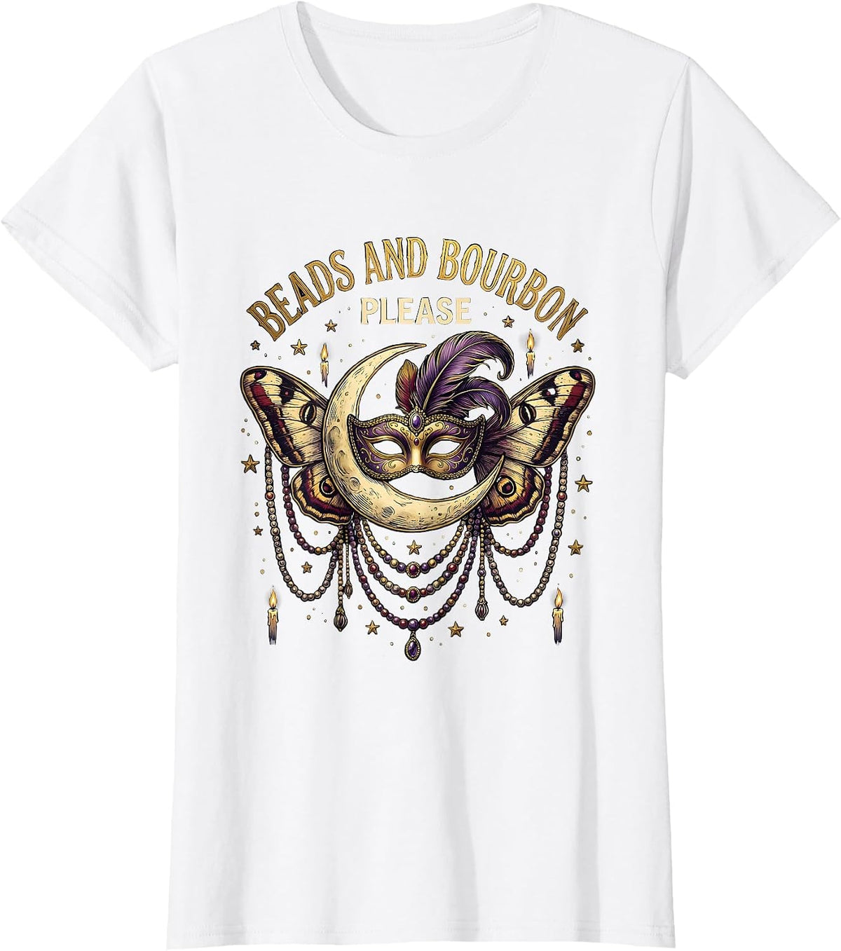 Beads and Bourbon Please Mardi Gras Design T-Shirt - White