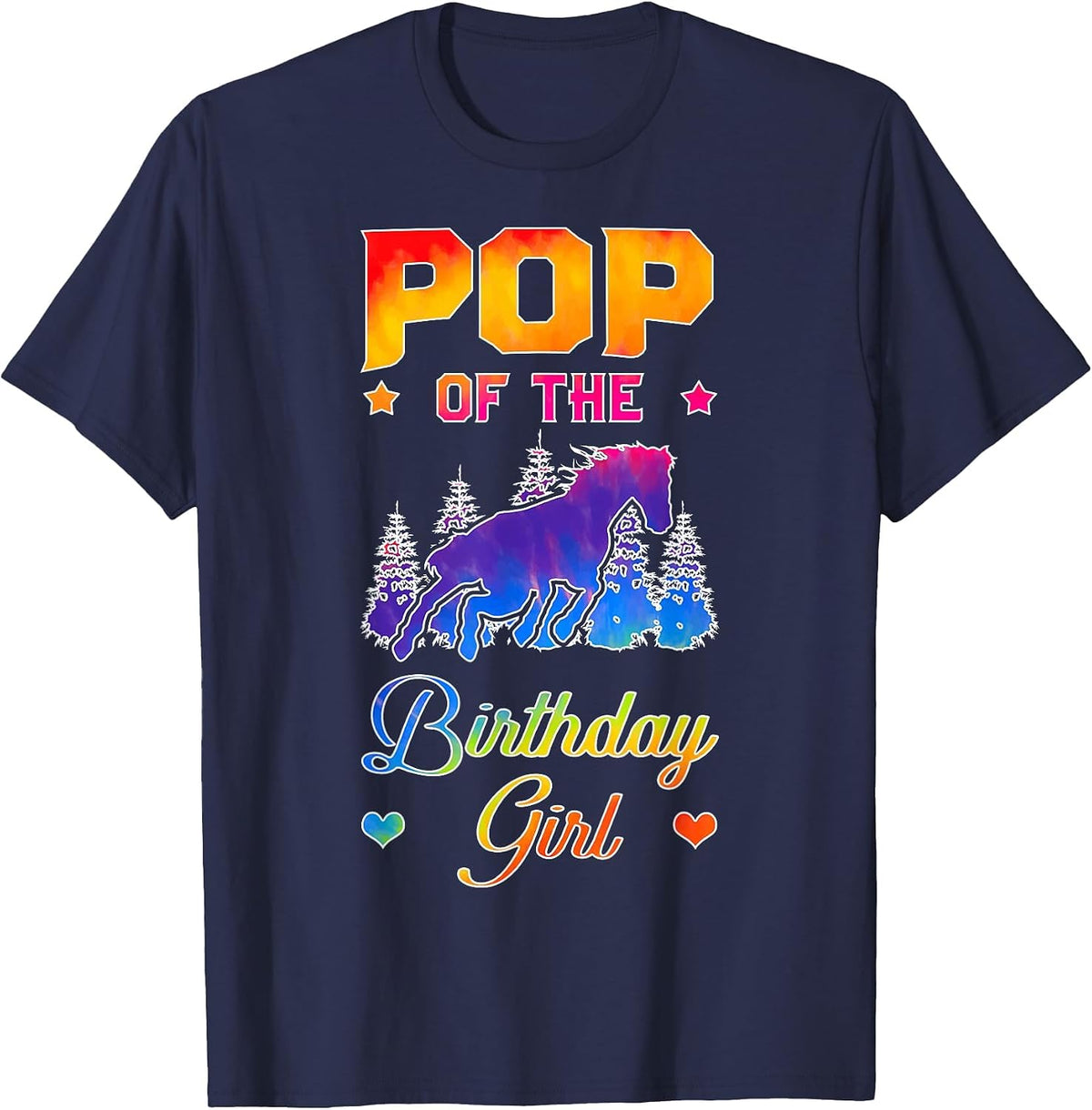 Pop of The Birthday Girl Horse Family Bday Party T-Shirt - Navy Blue