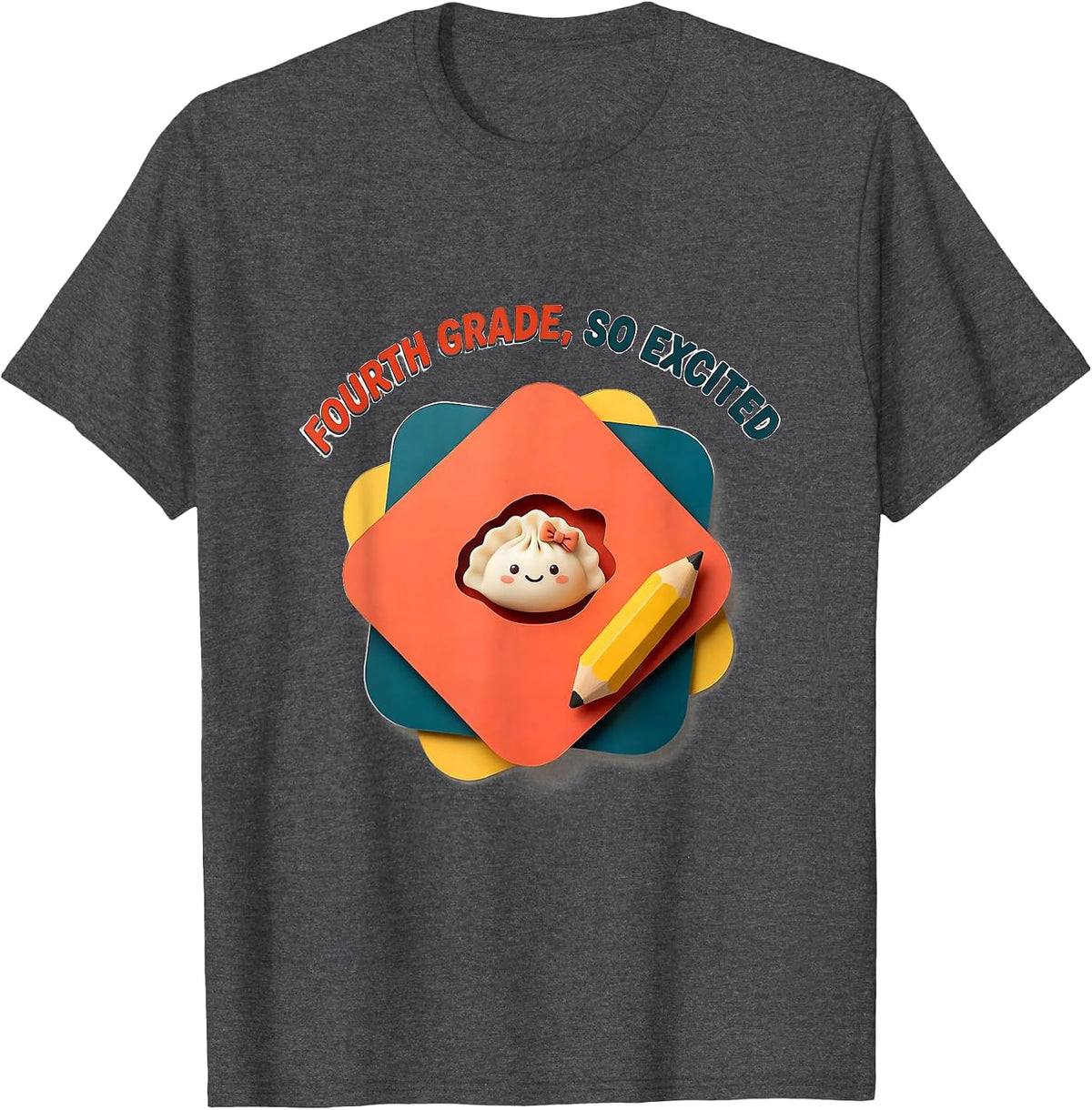 Men's Fourth Grade So Excited Cute Dumpling Kawaii Back to School T-Shirt - Dark Heather Grey