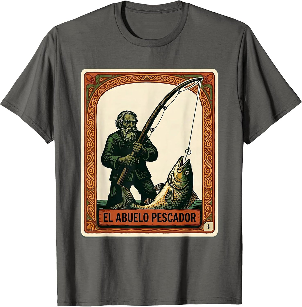 El Abuelo Pescador Folk Art Mexican Bingo Card Gift T-Shirt - Asphalt Grey