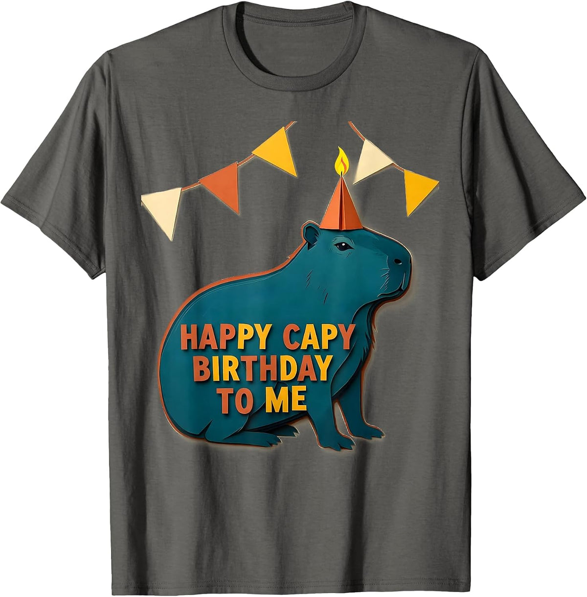 Men's Happy Capy Birthday To Me Playful Kids Party Humor Capybara T-Shirt - Asphalt Grey