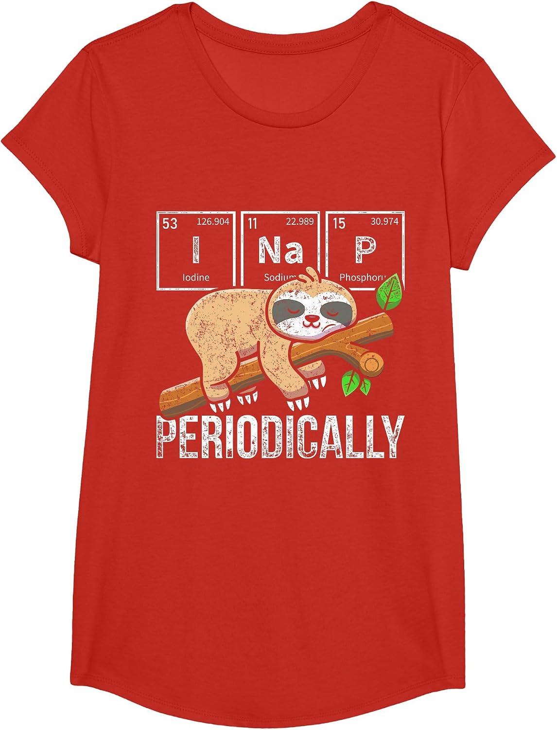 Cute Sloth Animal Periodic Table Science Chemist Chemistry T-Shirt - Girls Red
