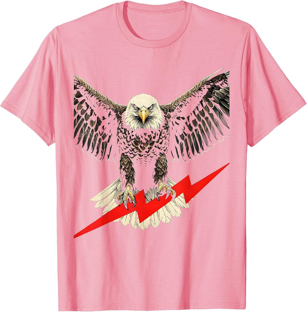 Men's Bald Eagle Lightning Bolt Freedom Graphic Tee T-Shirt - Pink