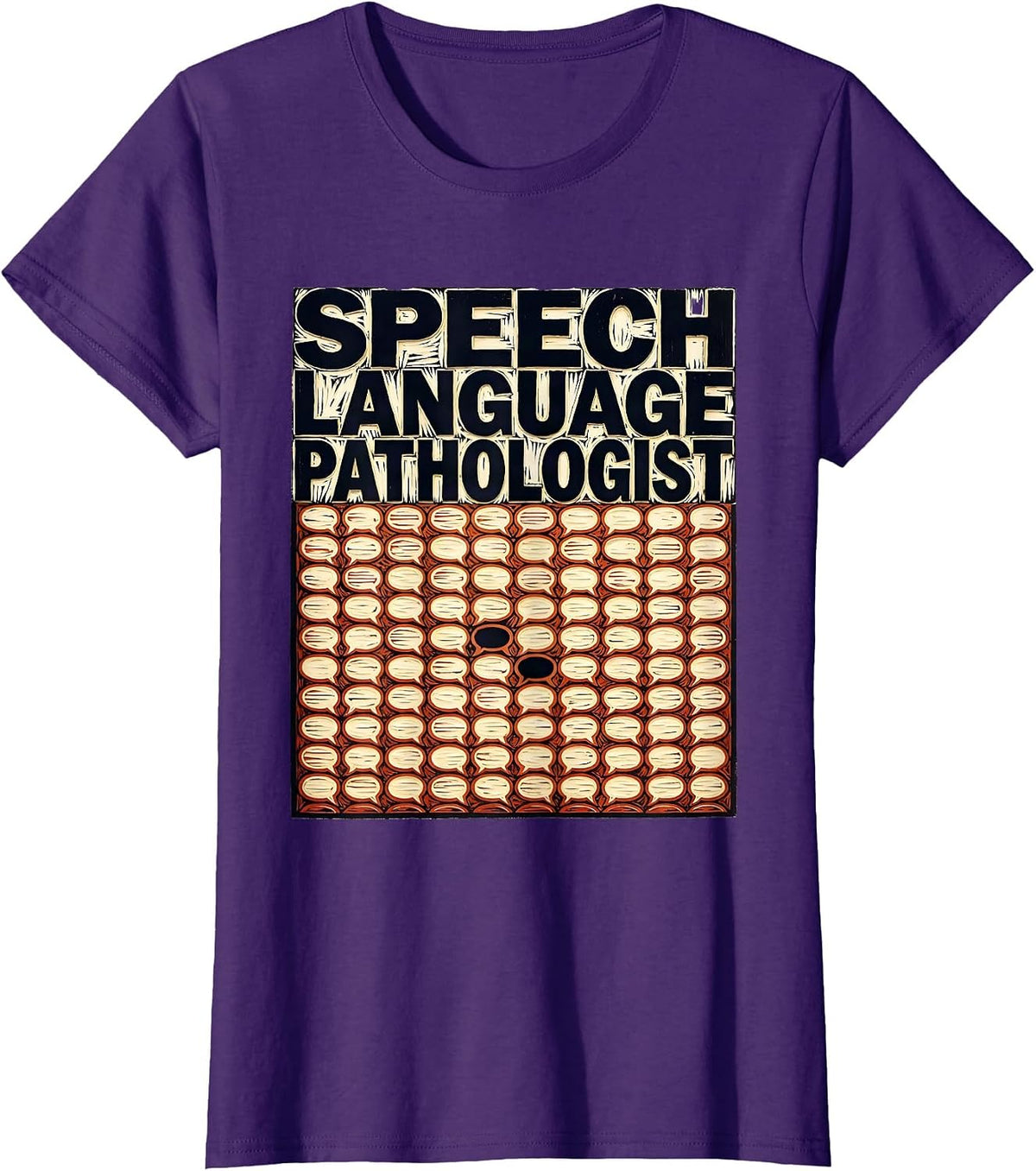Women's Speech Language Pathologist Linocut Retro SLP Therapist T-Shirt - Purple