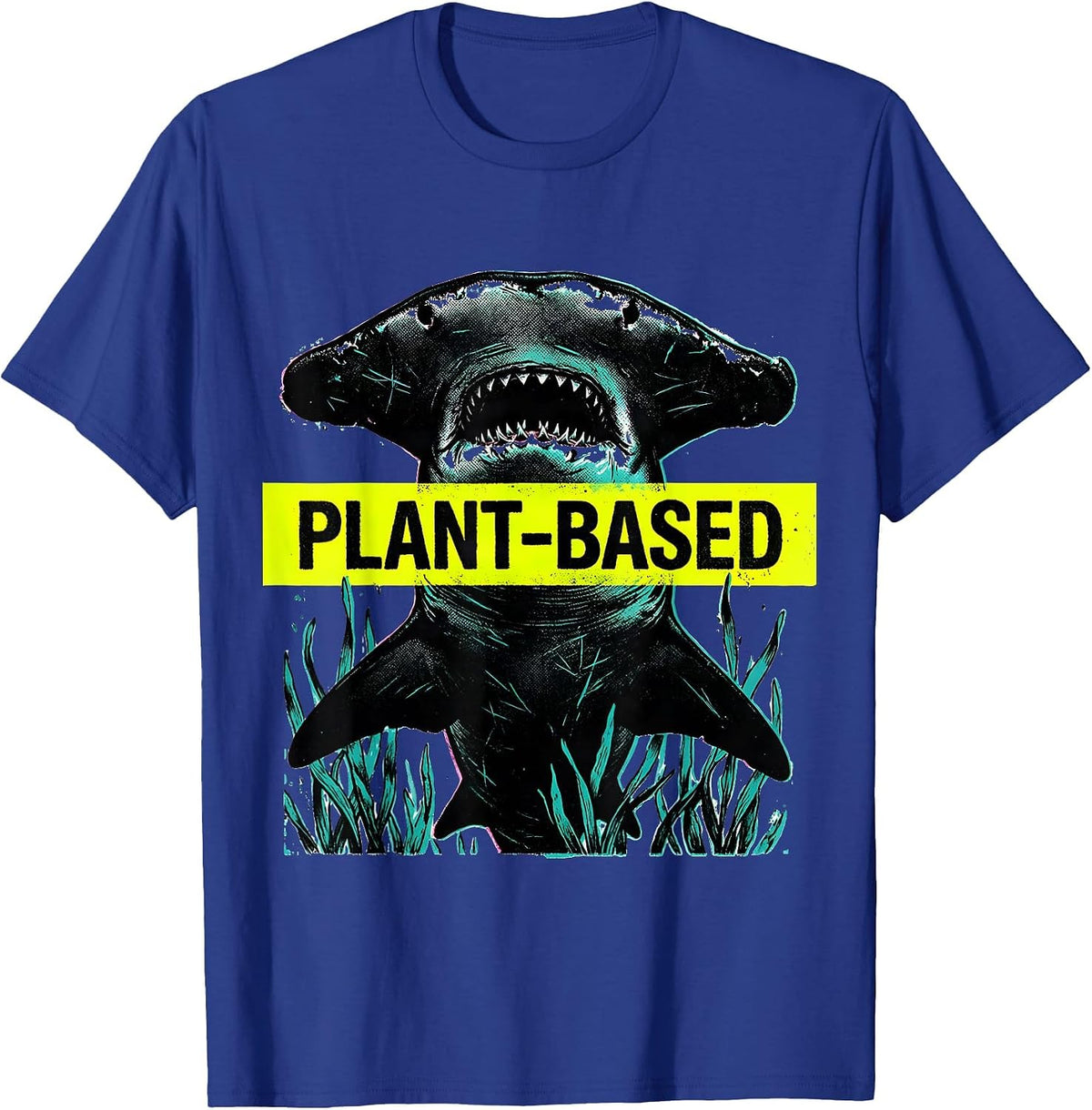 Men's Plant-Based Risograph Shark Humor Marine Wildlife Enthusiast T-Shirt - Royal Blue