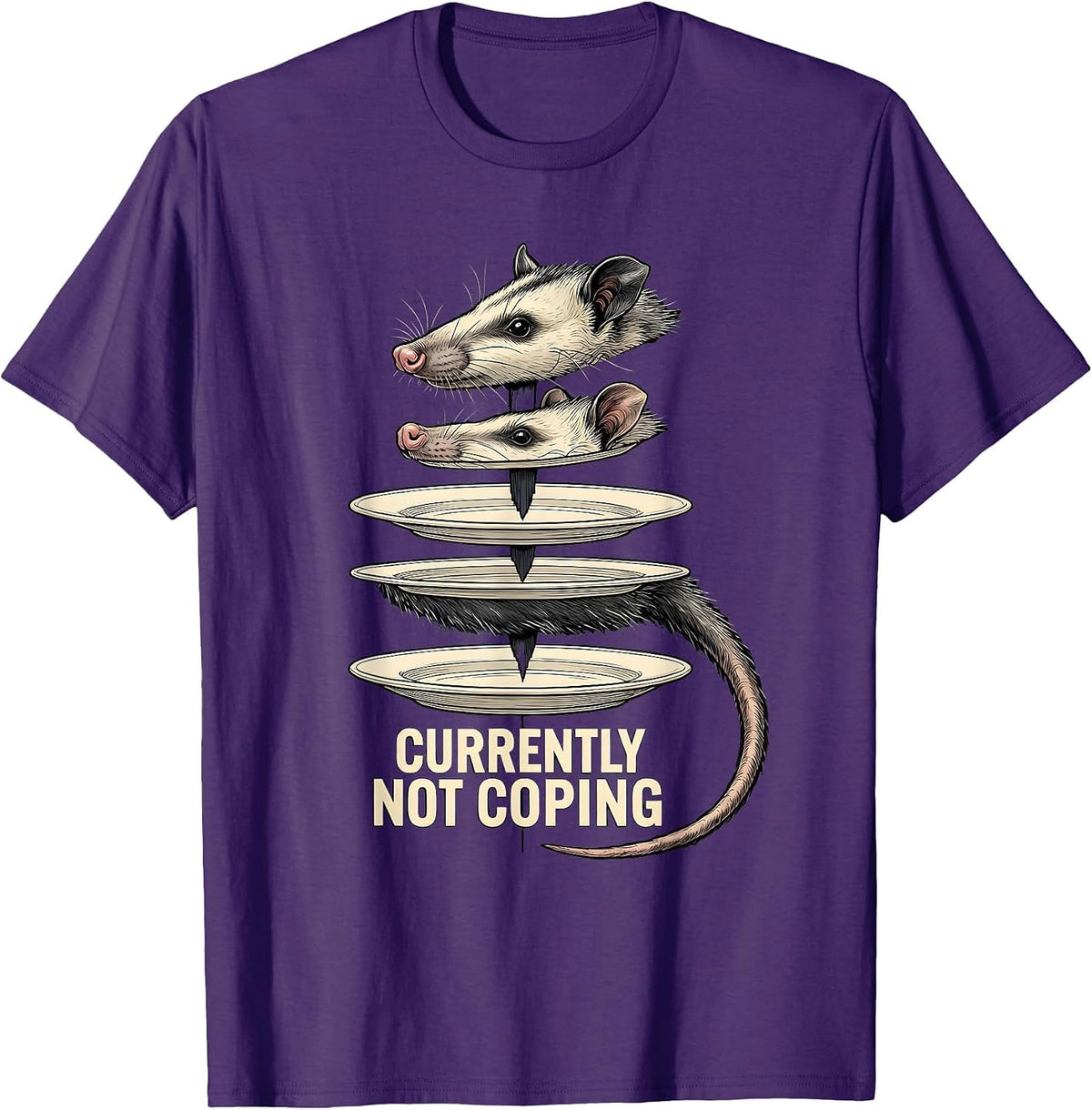Men's Currently Not Coping Exploded View Opossum Meme Humor T-Shirt - Purple
