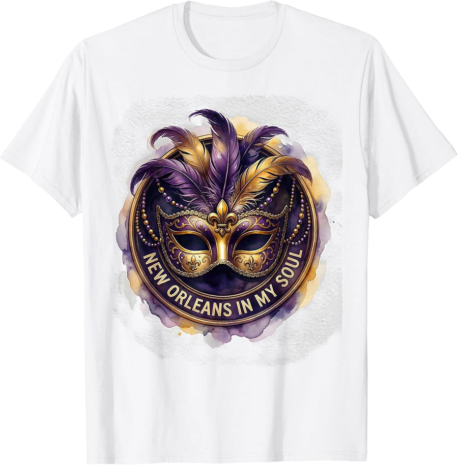 Men's New Orleans In My Soul Mardi Gras Design T-Shirt - White