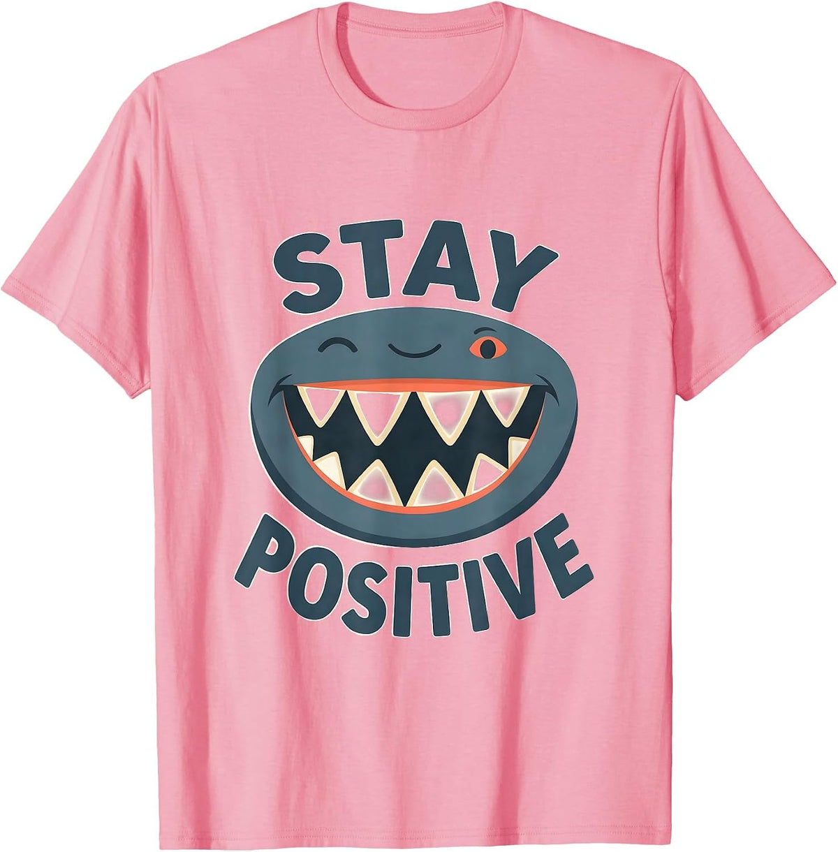 Men's Stay Positive Funny Shark Jaw Wildlife Costume Party T-Shirt - Pink