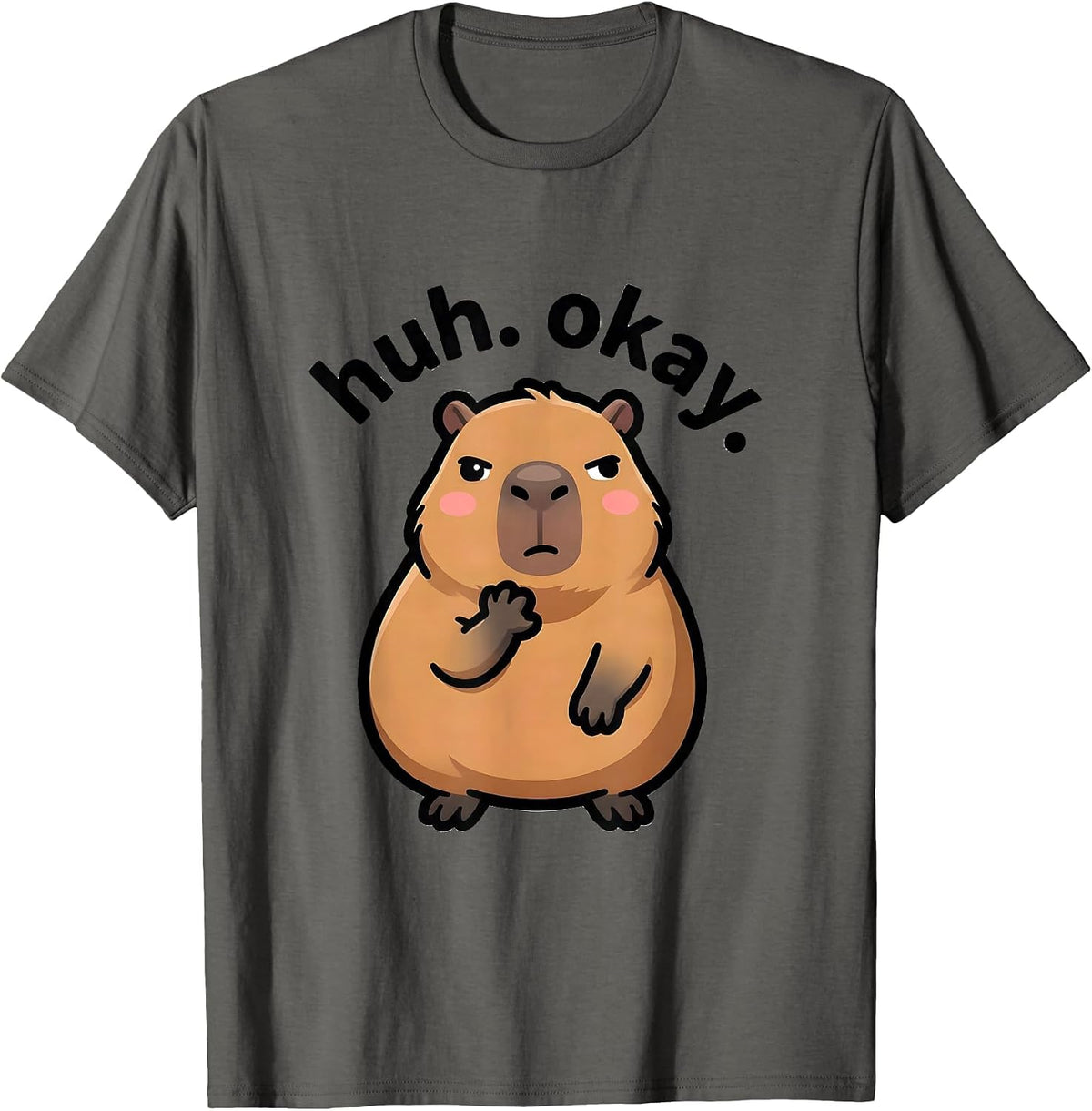 Men's huh. okay. Kawaii Capybara Cartoon Anime Meme Humor T-Shirt - Asphalt Grey
