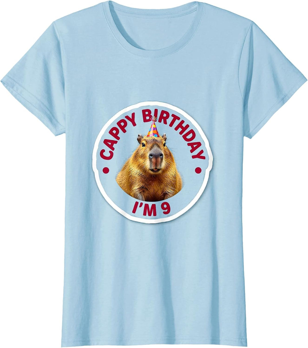 Cappy Birthday I'm 9 Funny Capybara Meme Birthday Party T-Shirt - Baby Blue