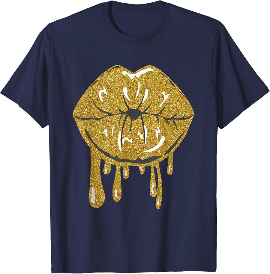 Dripping Gold Lips - Sexy Lipstick T-Shirt for Women T-Shirt - Navy Blue