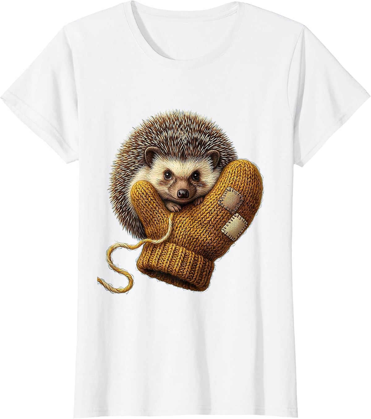 Women's Plump Hedgehog In Mitten Cute Animal Lover Gift T-Shirt - White