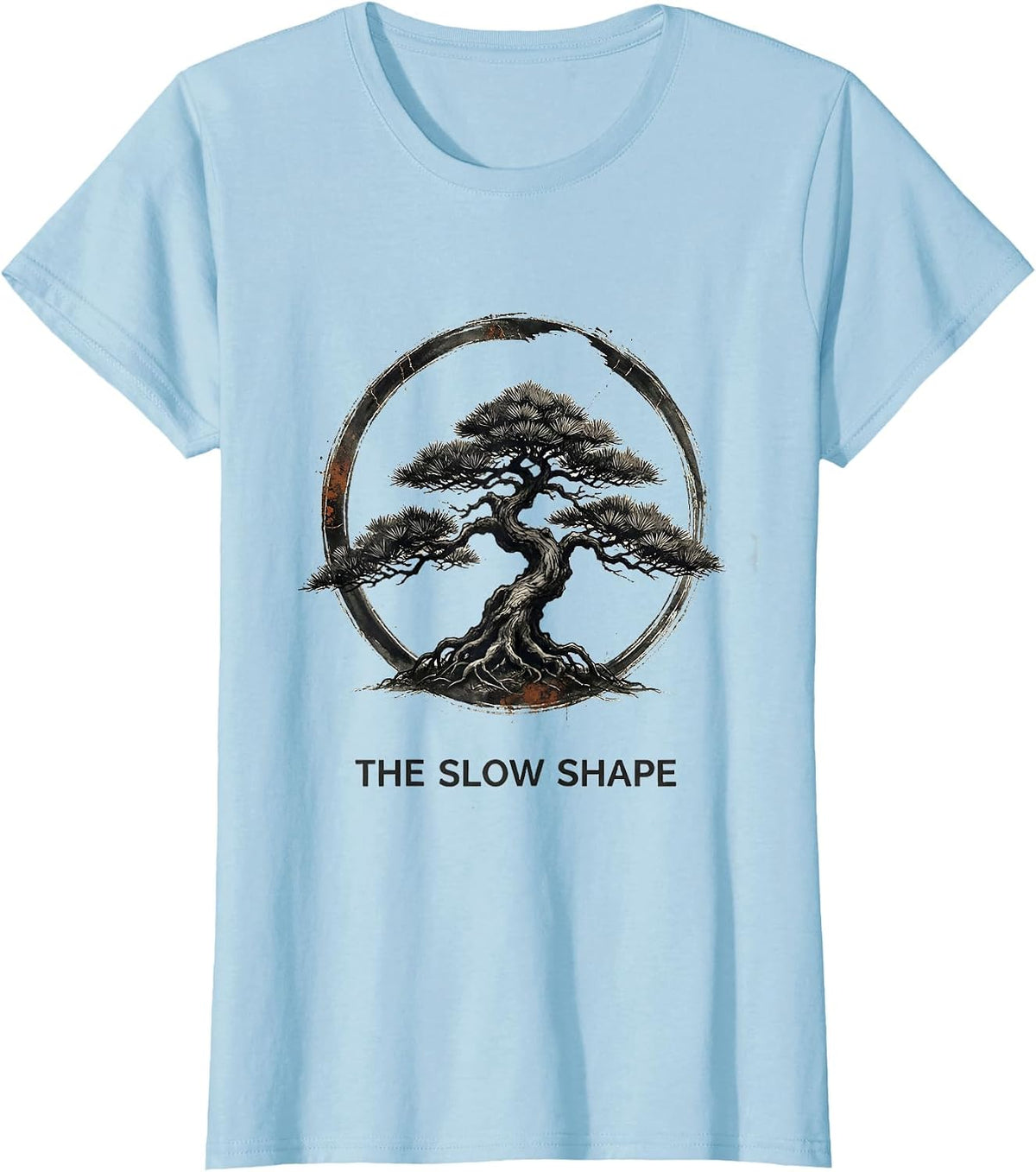 The Slow Shape Distressed Bonsai Tree Zen Enso Gift T-Shirt - Baby Blue