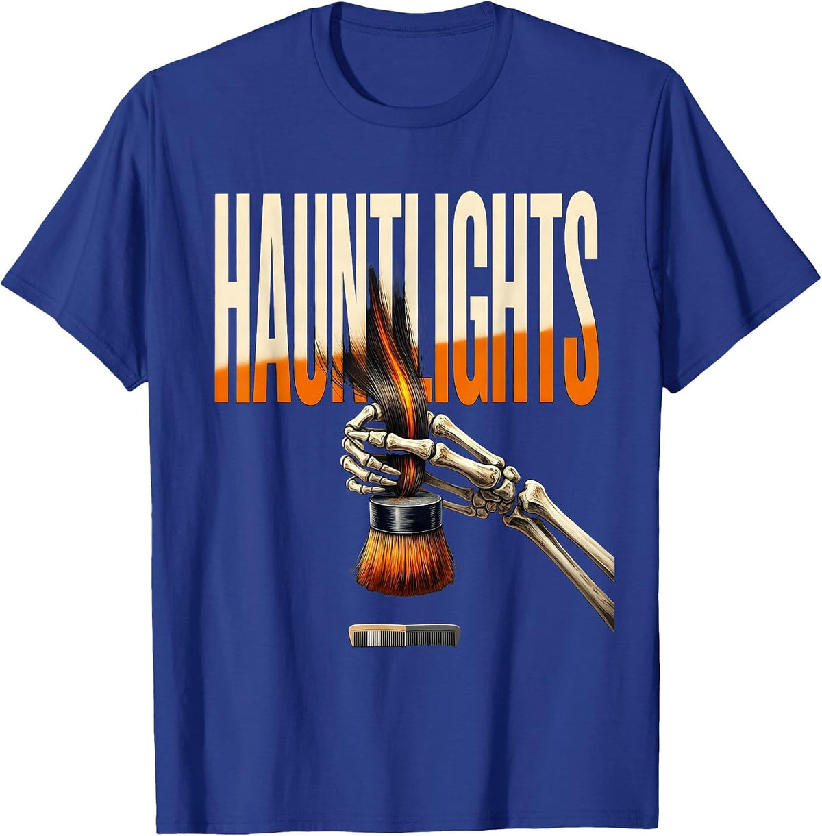 Men's Hauntlights Funny Skeleton Hairstylist Barber Halloween T-Shirt - Royal Blue