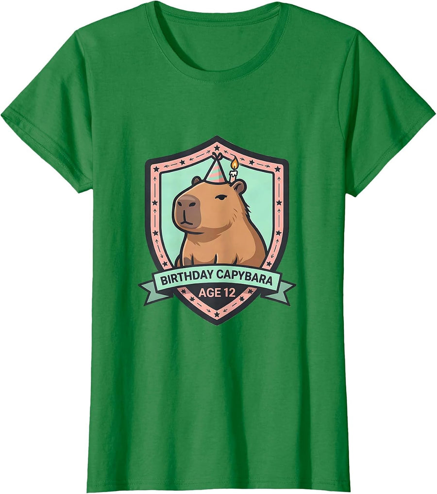 Women's Birthday Capybara Age 12 Cute Kawaii Animal Lover Gift T-Shirt - Kelly Green