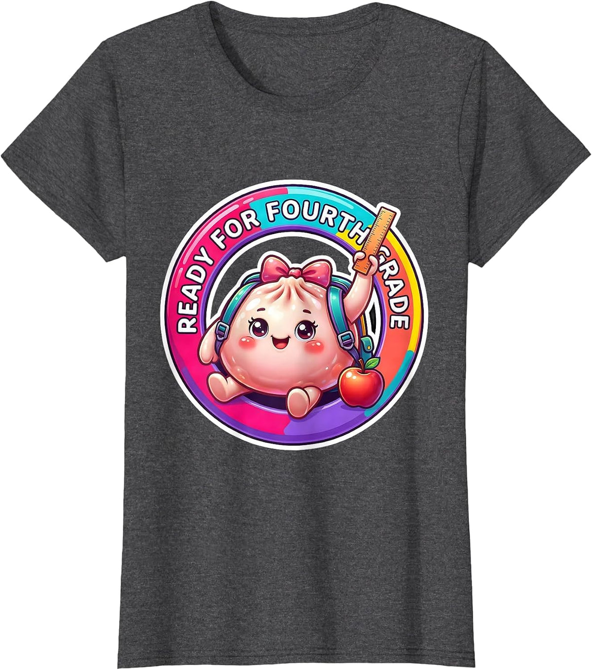 Women's Ready For Fourth Grade Cute Dumpling Girl First Day T-Shirt - Dark Heather Grey