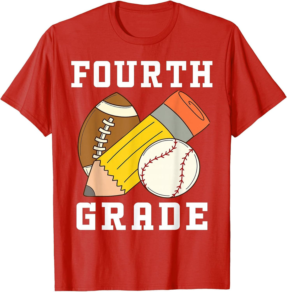 Fourth Grade Boys 4th Grade Back to School Baseball Football T-Shirt - Red