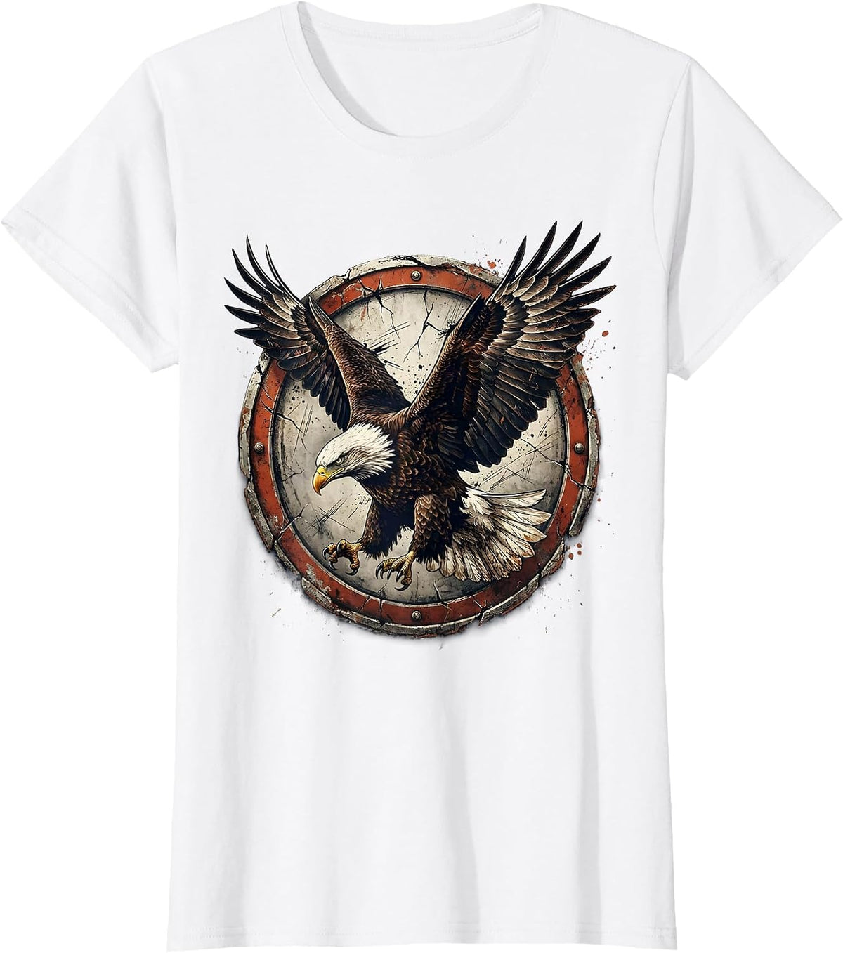 Patriotic Eagle Diving Wings Spread Illustration T-Shirt - White