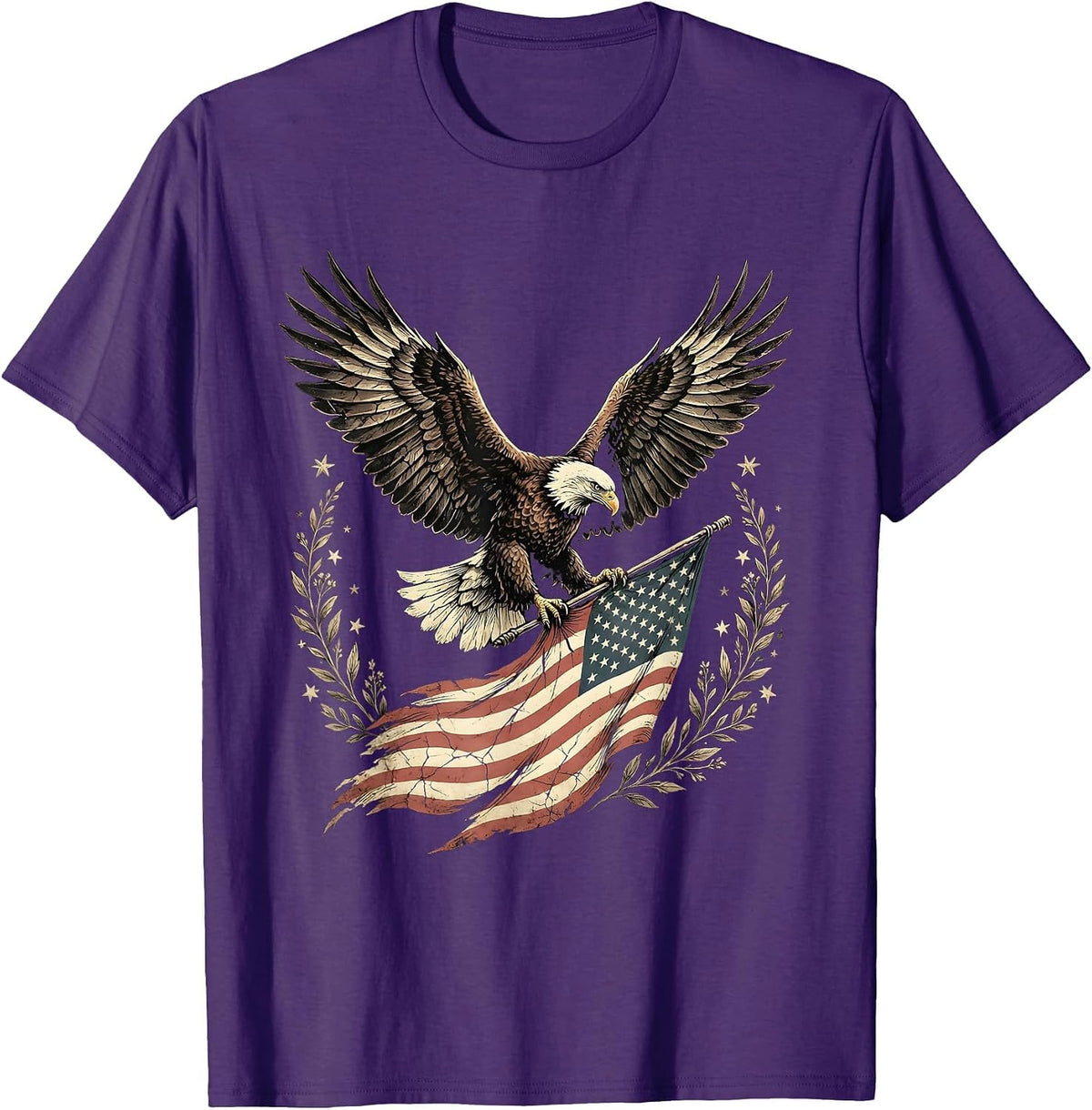 Men's Eagle Carrying American Flag Patriotic Design T-Shirt - Purple