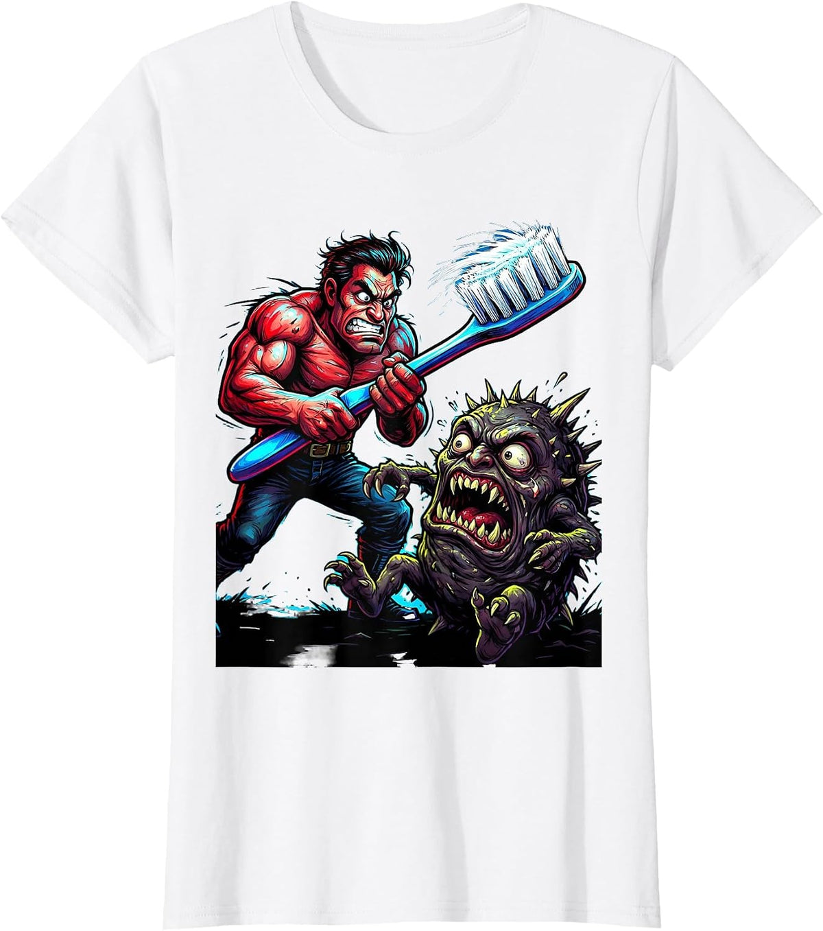 Dental Assistant Giant Toothbrush vs Cavity Monster T-Shirt - White