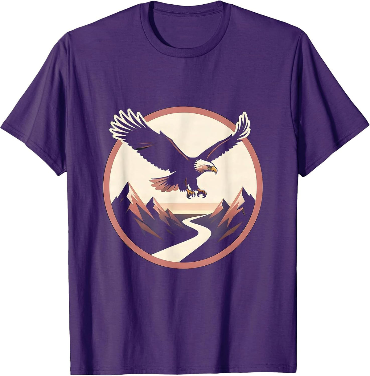 Men's Breast Cancer Awareness Bald Eagle Mountain Design T-Shirt - Purple