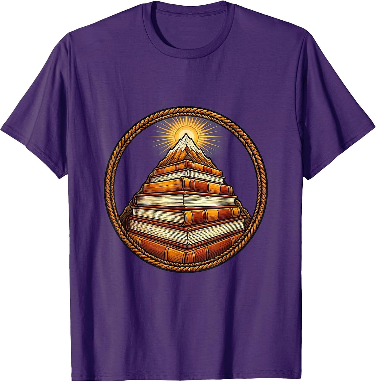 Men's Special Education Teacher Mountain of Books Graphic T-Shirt - Purple