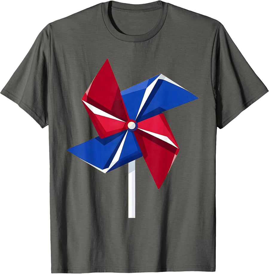 Kids Red White and Blue Spinning Pinwheel T-Shirt - Asphalt Grey