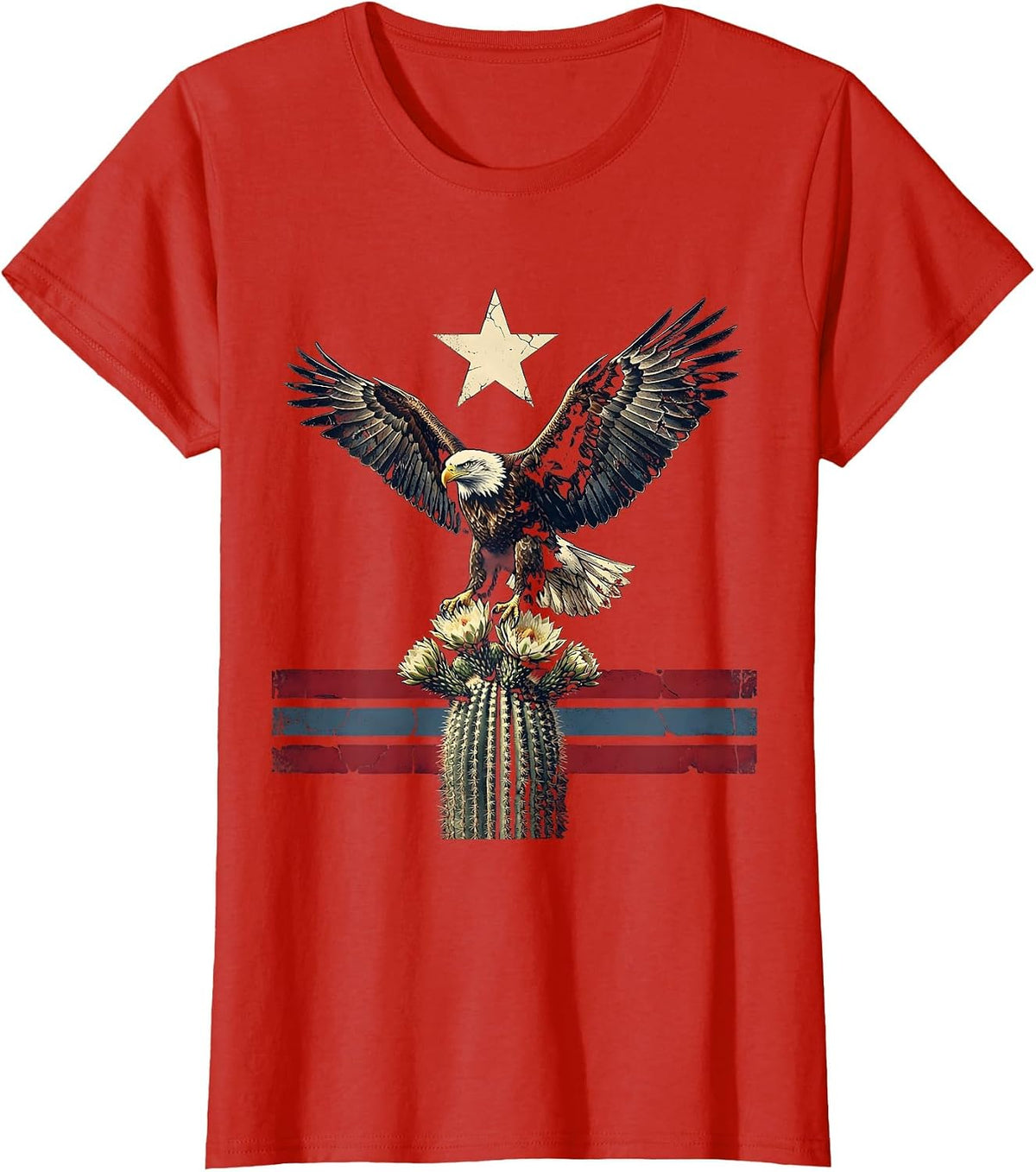 Eagle Perched on Flowering Cactus Patriotic Design T-Shirt - Red