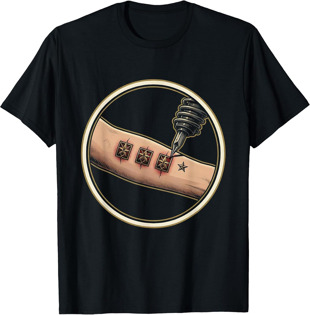 Men's Tattoo Patch Fresh Line Artist Humor T-Shirt - Black