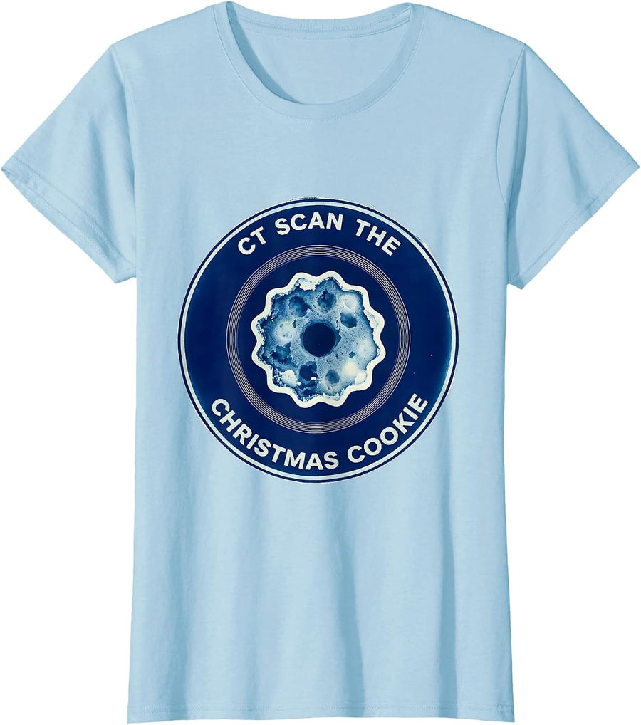 Women's CT Scan The Christmas Cookie Cyanotype Radiology Tech Humor T-Shirt - Baby Blue