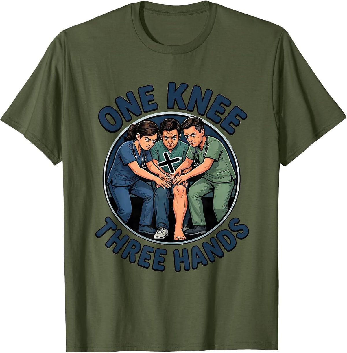 Men's Therapist Team Cartoon Physical Therapy Humor T-Shirt - Olive Green