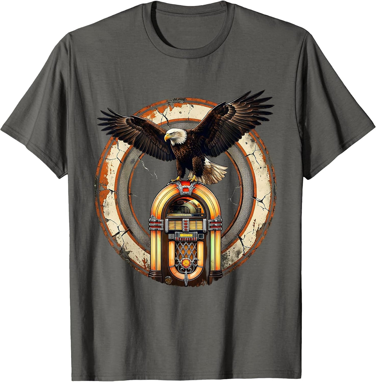 Men's Vintage 1975 Bald Eagle Jukebox Retro Design T-Shirt - Asphalt Grey