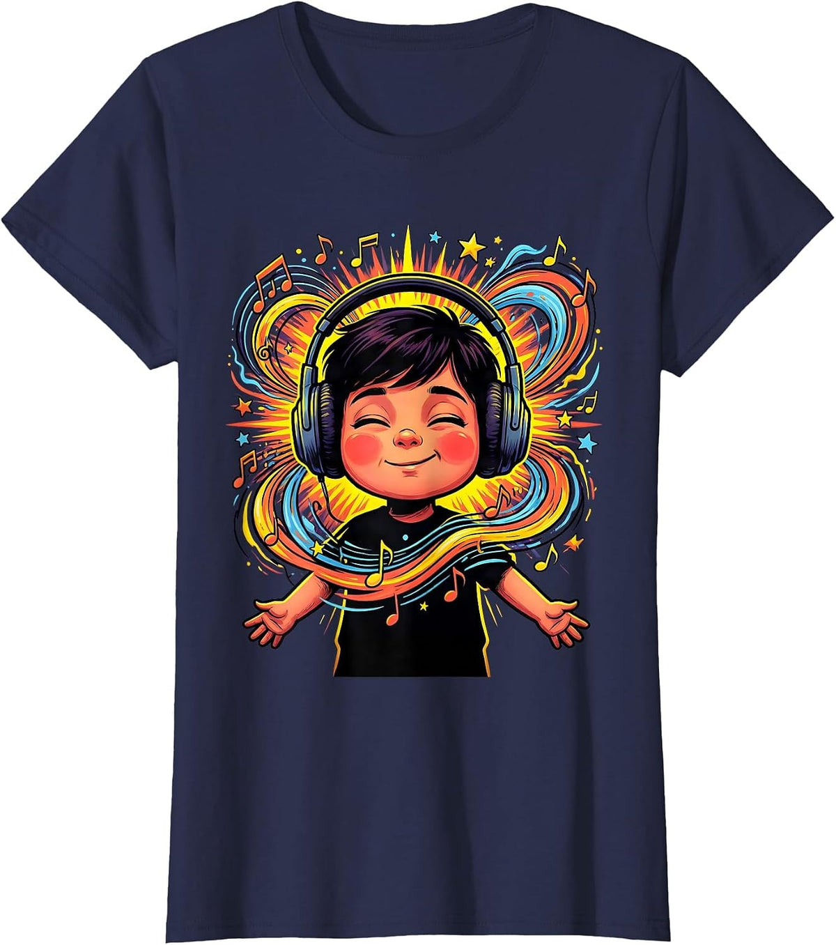 Women's Special Education Music Child Headphones Art T-Shirt - Navy Blue