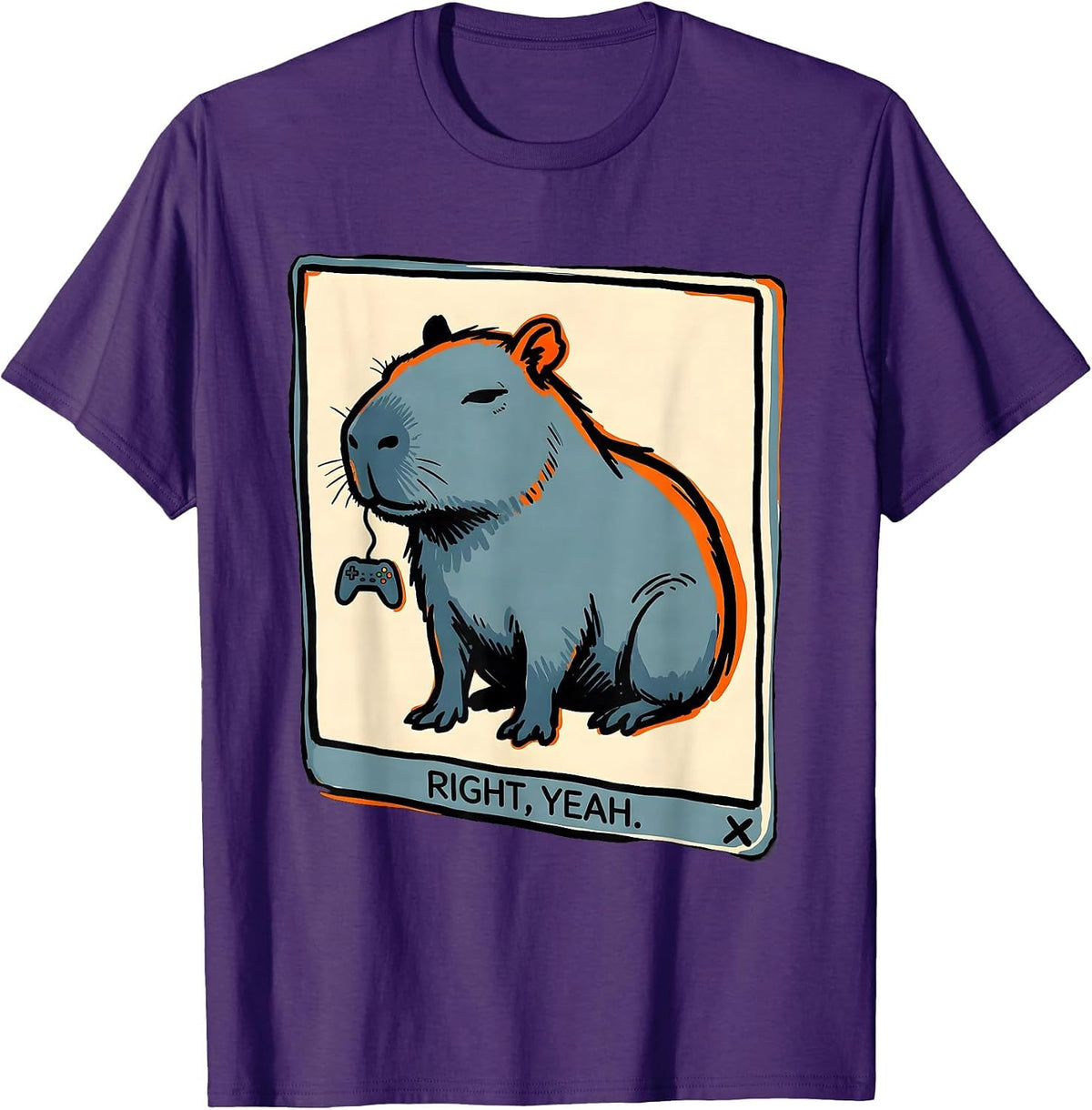 Right Yeah Funny Capybara Gamer Meme Animal Lover Humor T-Shirt - Purple