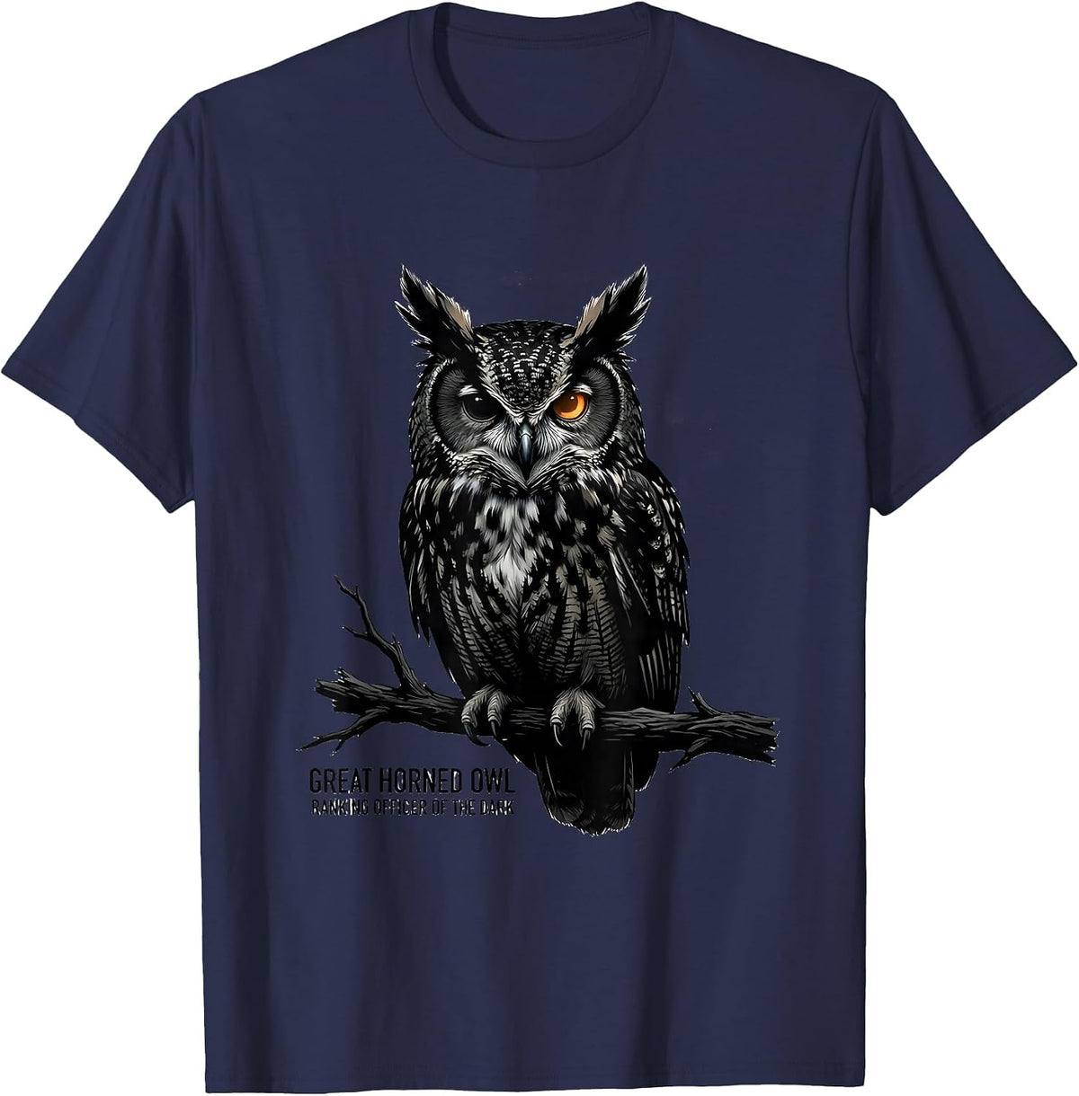 Men's Great Horned Owl Ranking Officer Of The Dark Vintage T-Shirt - Navy Blue