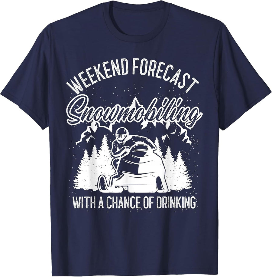 Snowmobile Weekend Forecast Winter Sports Vintage Motor Sled T-Shirt - Navy Blue