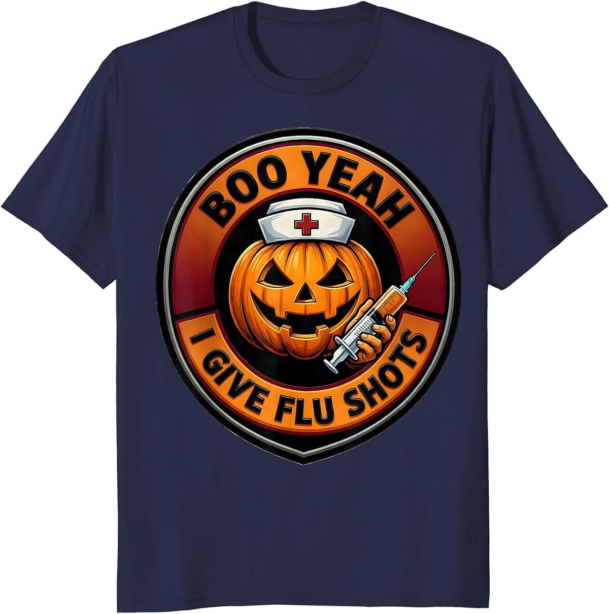 Men's Boo Yeah I Give Flu Shots Funny Nurse Ghost Halloween T-Shirt - Navy Blue