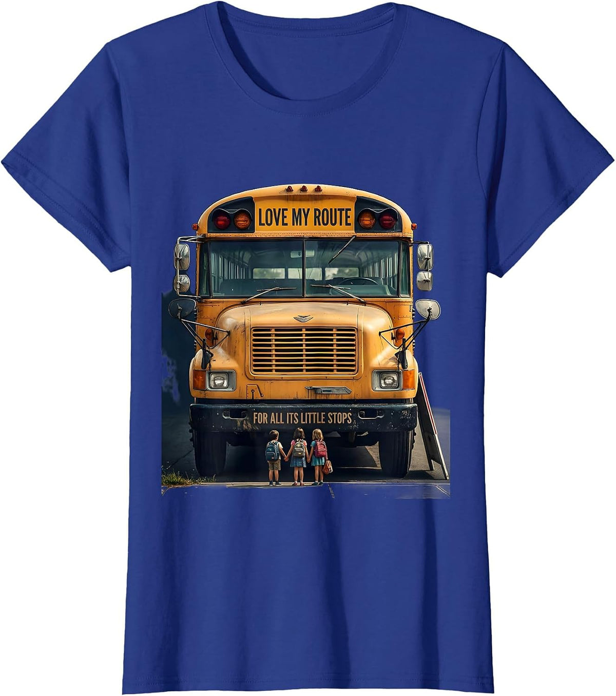 Women's Love My Route For All Its Little Stops Vintage School Bus T-Shirt - Royal Blue
